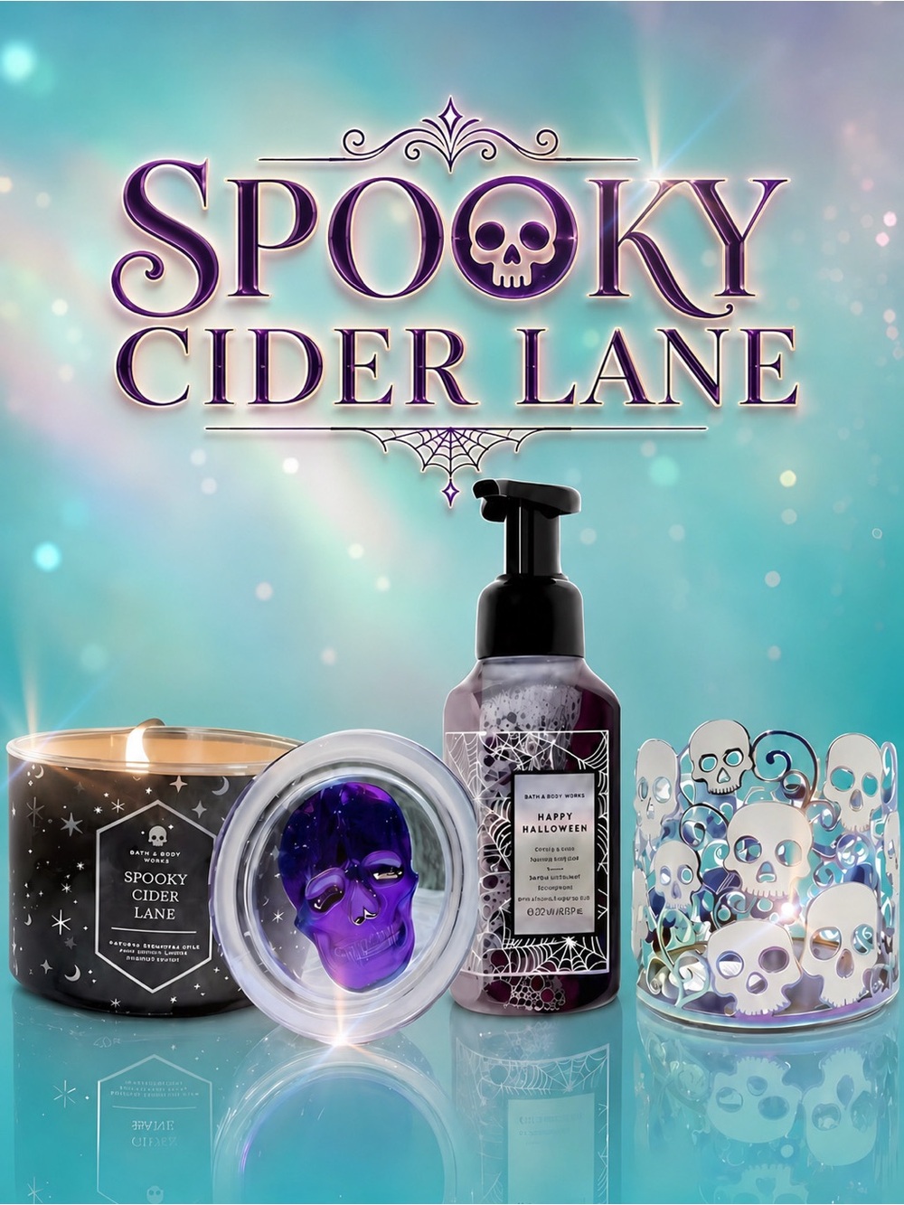 BBW Spooky Cider Lane Skull Lid Halloween 3-Piece Collector Set